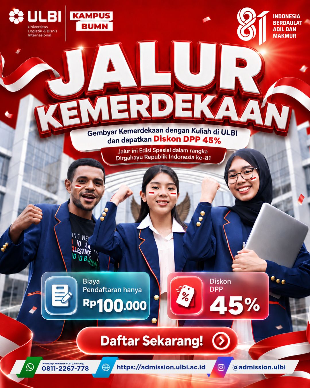 Banner Jalur Kemerdekaan ULBI dalam rangka HUT Republik Indonesia ke-81